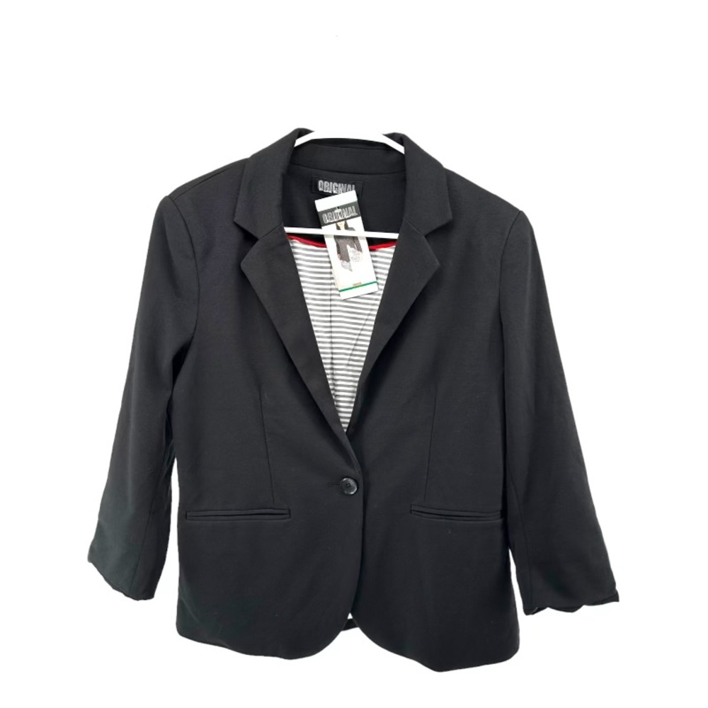 Original | NWT Women’s M Medium Black Button Blazer Jacket Cotton Stretch